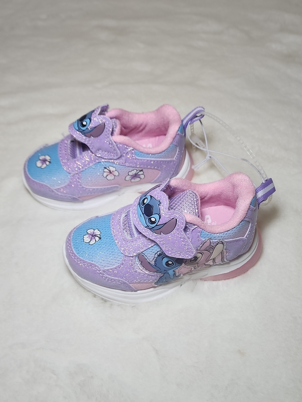 Disney Stitch&Angel Girls Purple&Pink Hook&Loop Light-Up Sneakers Size 5 NWOT